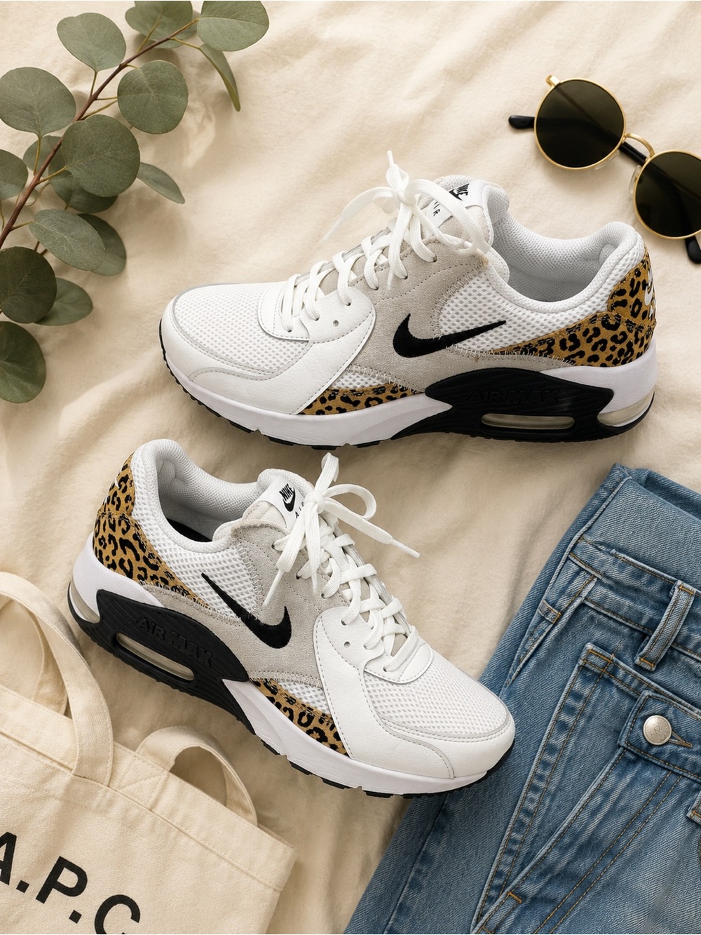 Nike Air Max Excee White Leopard Print Sneakers Women’s 9.5 Animal Print - Picture 1 of 9